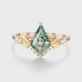 Nature Inspired Kite cut Moss Agate Leaf Gold Engagement Ring