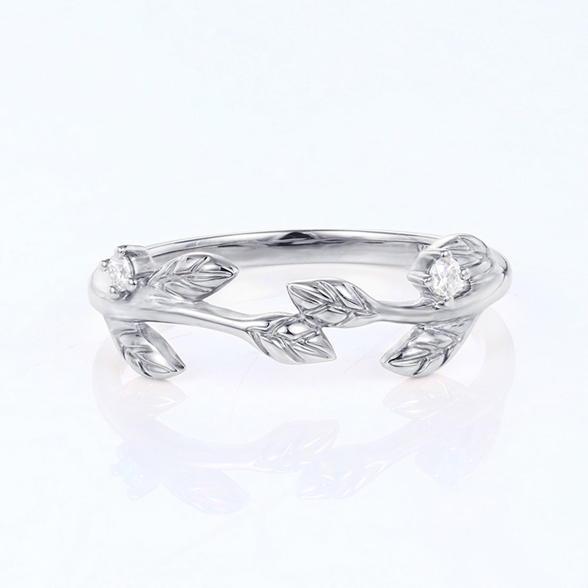 Nature Inspired moissanite | Diamonds Leaf branch stacking wedding ring