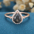 Pear cut Black Rutilated Quartz Halo Engagement ring