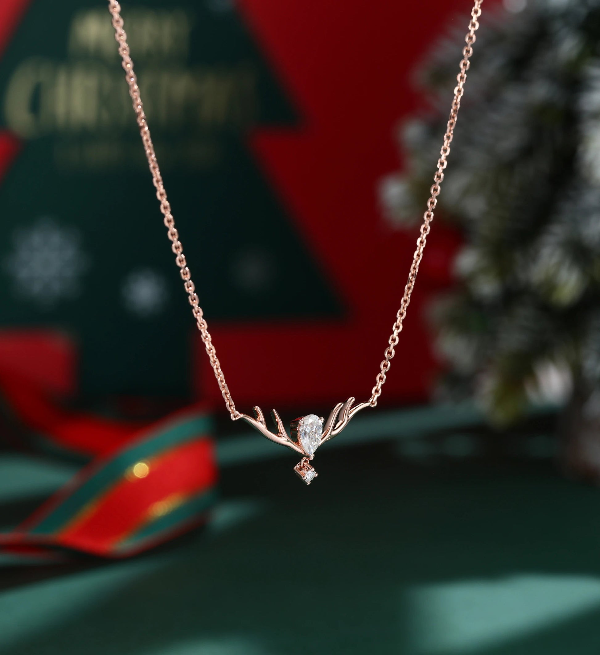 Pear cut Moissanite Pendant Necklace with Moissanite or Diamonds