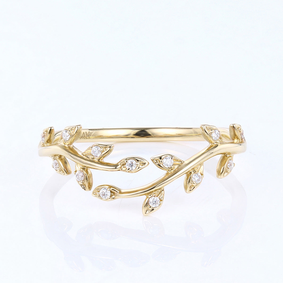 Nature Inspired moissanite | Diamonds Leaf branch stacking Gold wedding ring