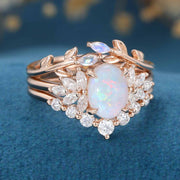 Oval cut Opal Engagement ring Bridal Set