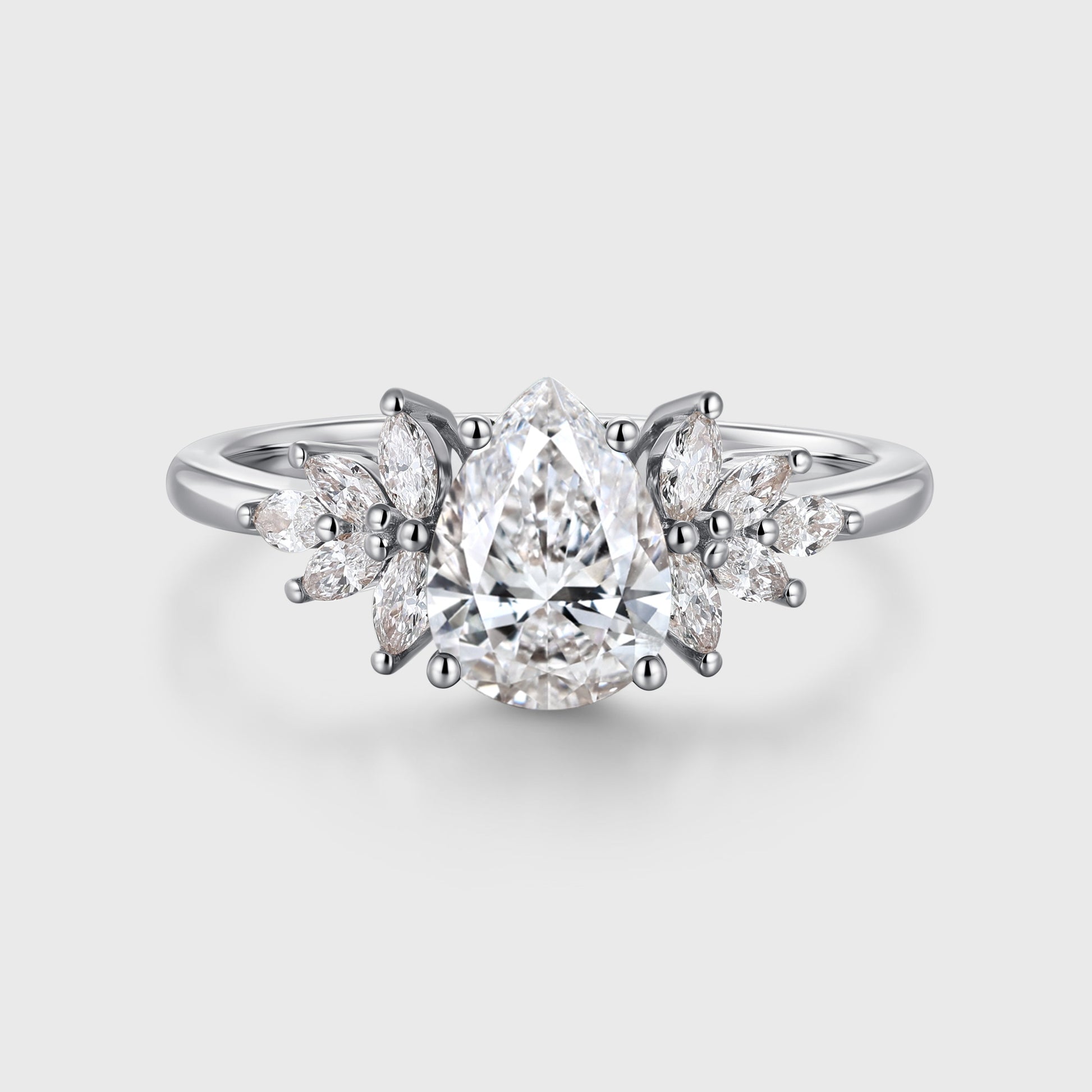 1.0CT~5.0ct Pear cut Lab Grown Diamond Cluster Engagement Ring
