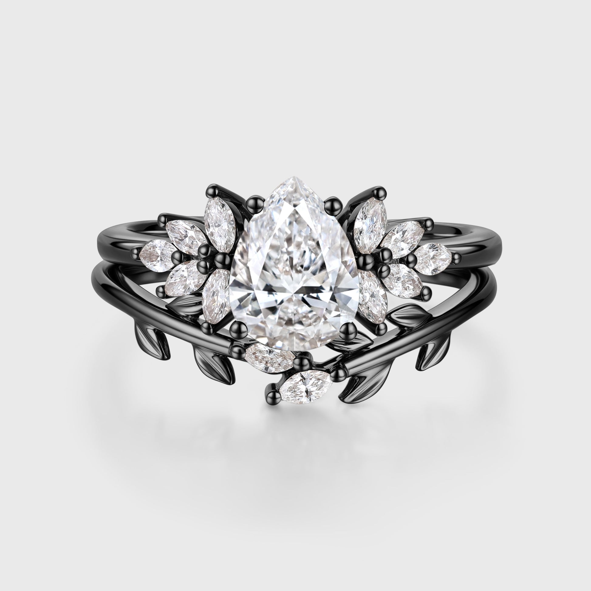 1.0CT~5.0CT Pear cut Lab Grown Diamond Cluster Engagement Ring Set