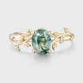 Oval Cut Natural Green Moss Agate Cluster Engagement Ring