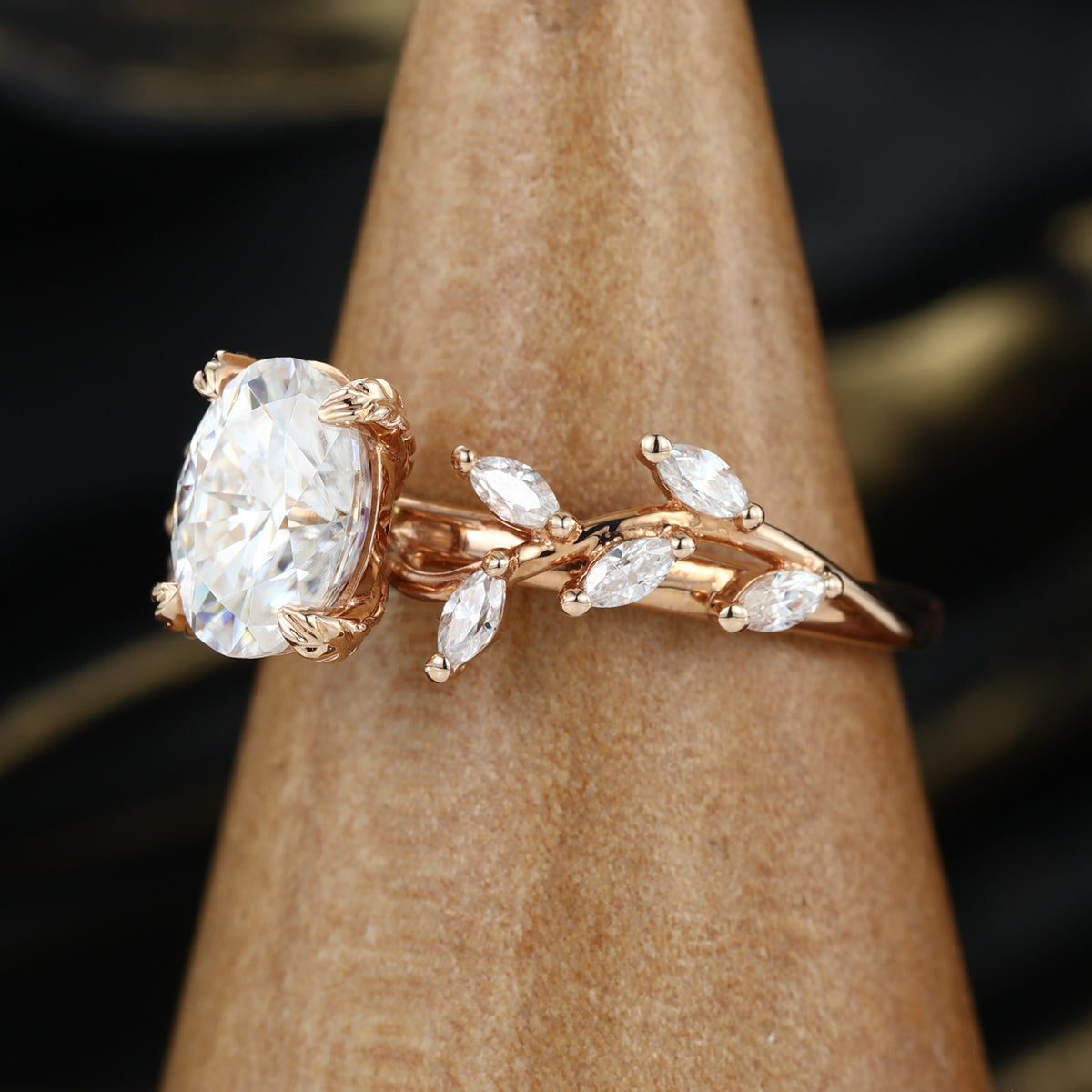 Nature Inspired Marquise cut Moissanite Solid Gold Engagement Ring