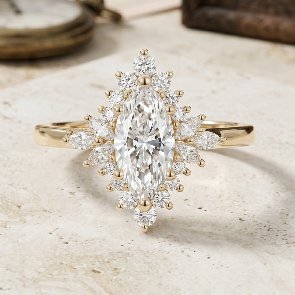 1.0CT~5.0CT Marquise cut Lab grown Diamond Halo Engagement Ring