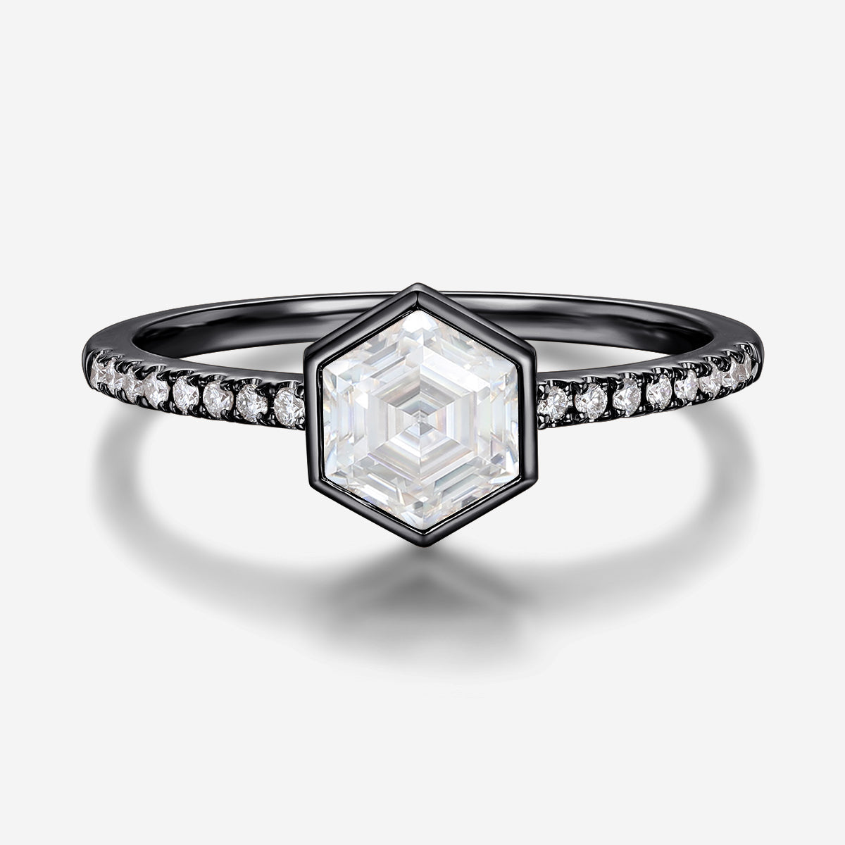 Bezel setting Hexagon cut Moissanite Half Eternity Gold Engagement Ring