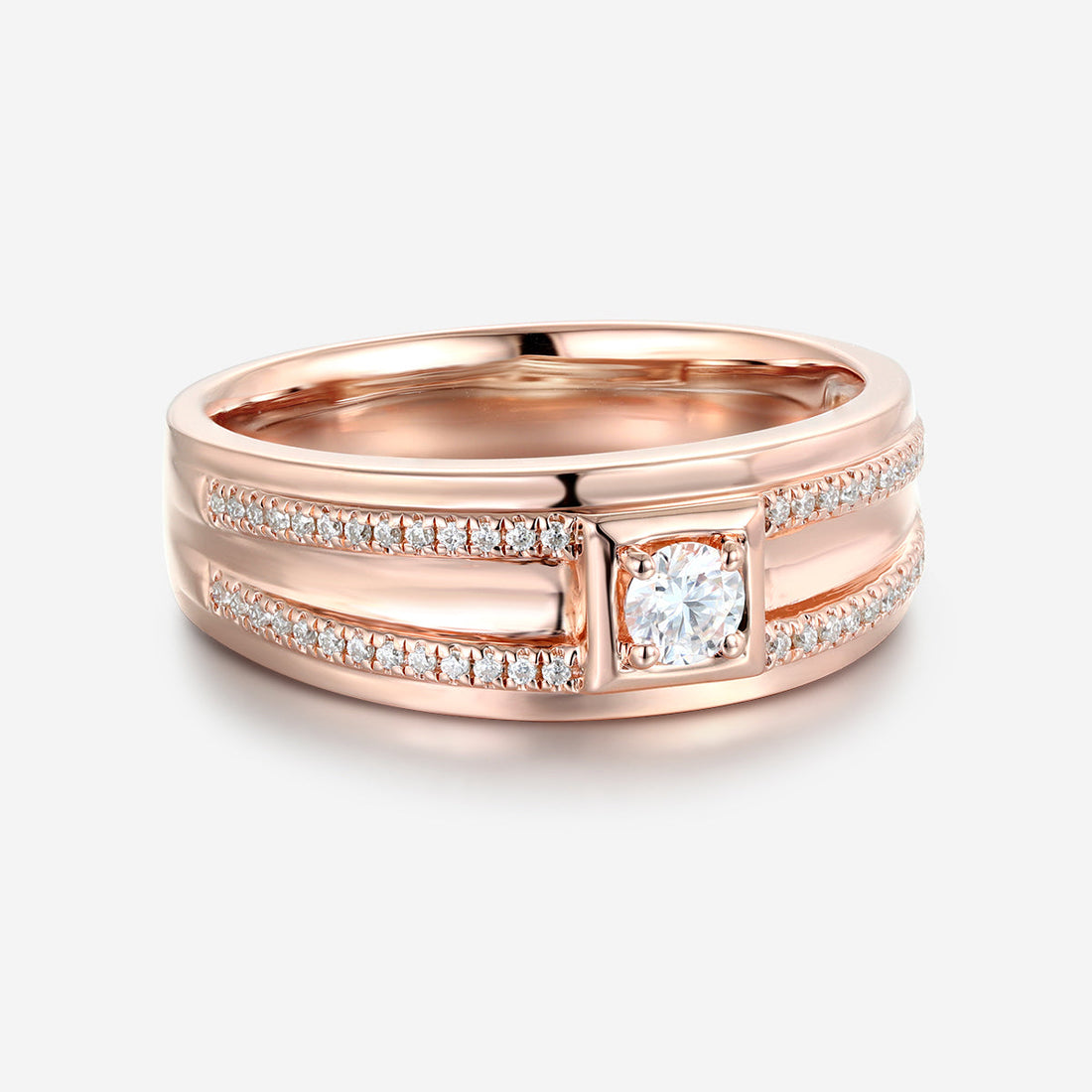 Round Cut Moissanite Statement Ring • Mens Wedding Band