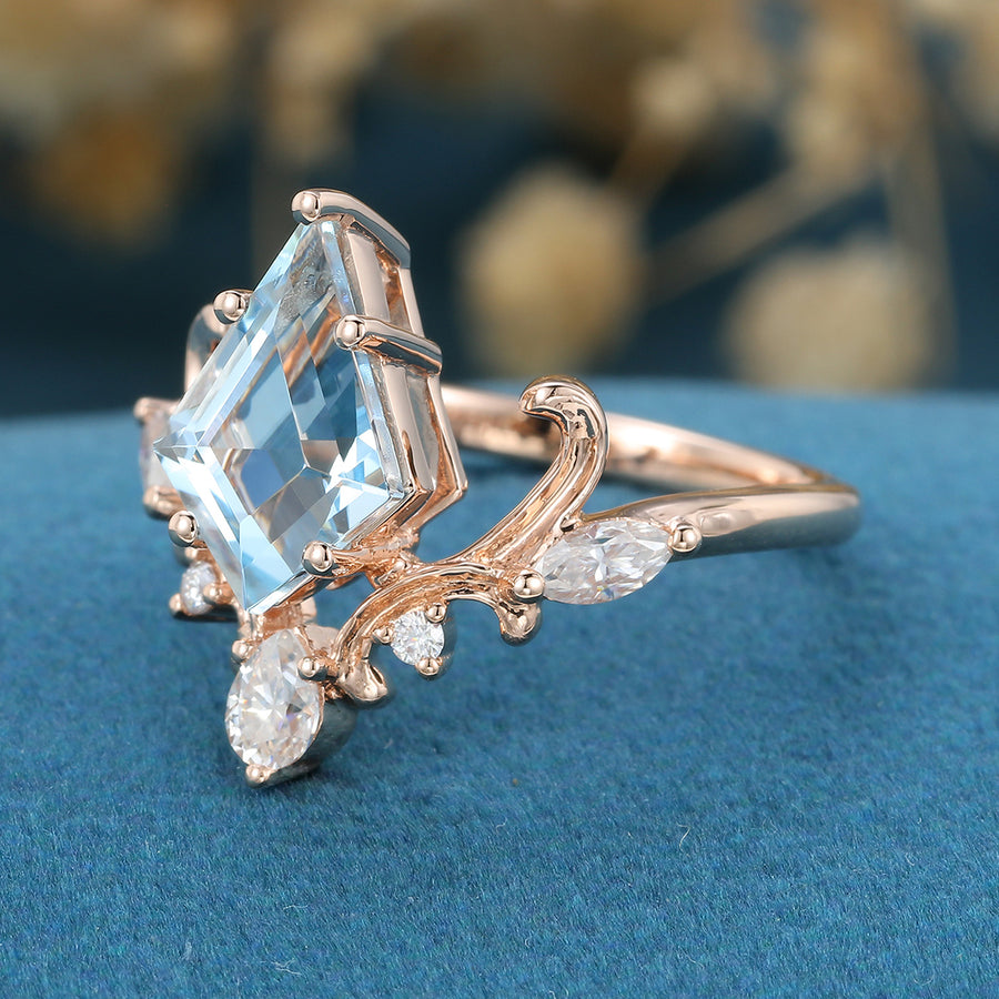 Kite Cut Aquamarine Rose Gold Engagement Ring