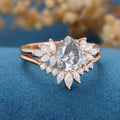 Pear cut Gray Moissanite Cluster Engagement ring Bridal Set 