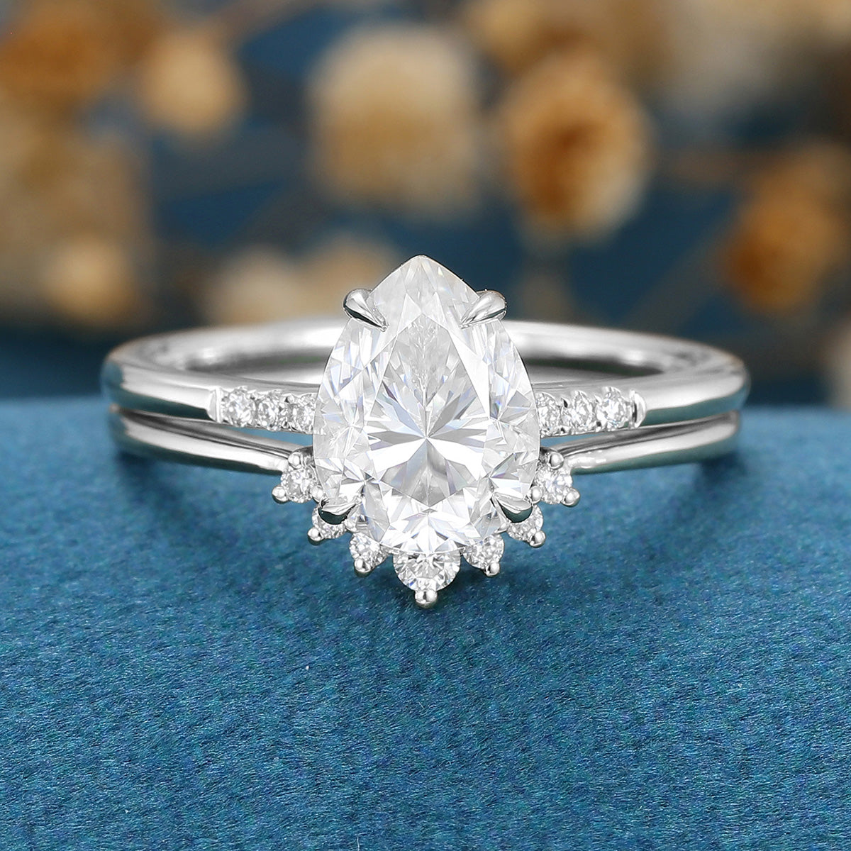 Pear Cut Moissanite Engagement ring Bridal Set
