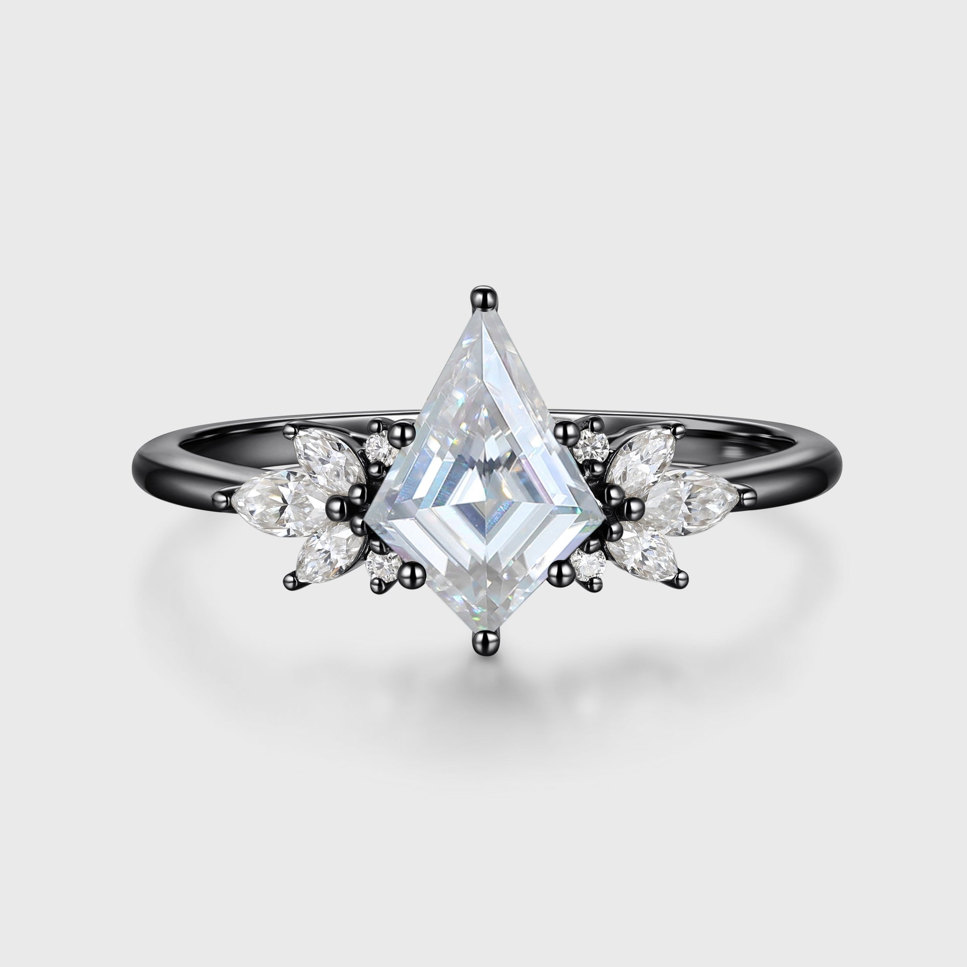 Kite cut Moissanite Cluster Engagement Ring