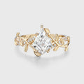 Nature Inspired Kite cut Moissanite Leaf Gold Engagement Ring