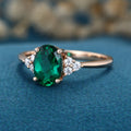 Oval cut Lab grown Emerald Solid Gold Engagement Ring