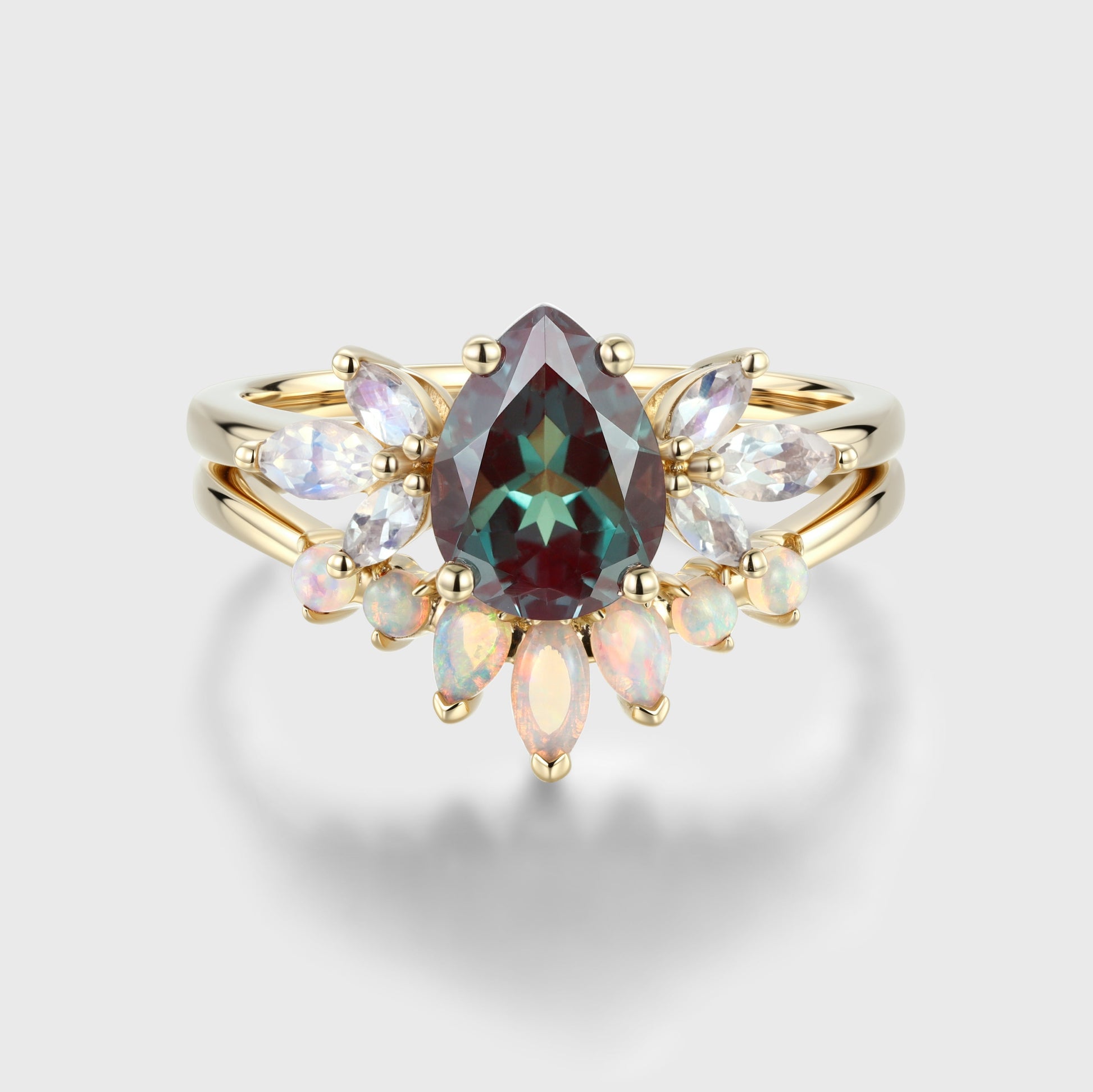 Pear Cut Lab Alexandrite Ring set