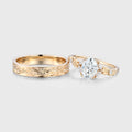 Nature Inspired Moissanite Couple Rings | D Color VVS1 | Rose Gold Leaf Wedding Bridal Set