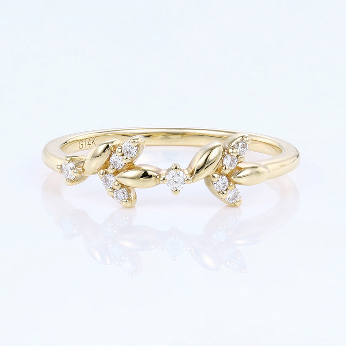 Nature Inspired moissanite | Diamonds Leaf branch stacking Gold wedding ring