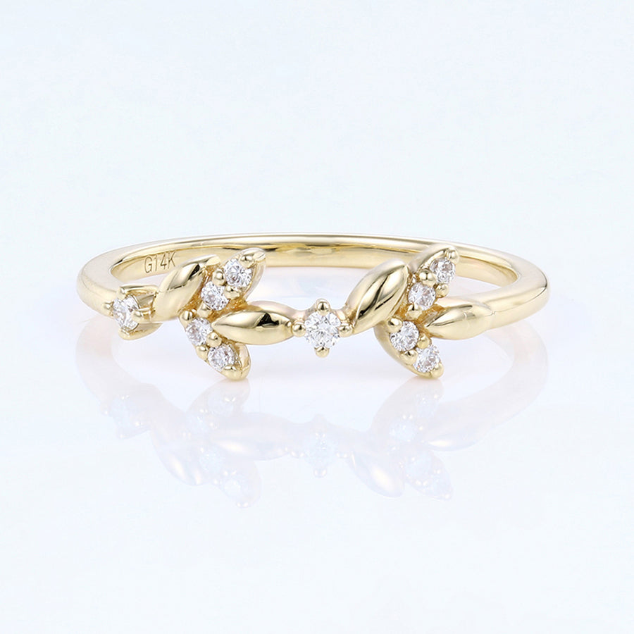 Nature Inspired moissanite | Diamonds Leaf branch stacking Gold wedding ring