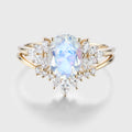 Oval cut Moonstone | Moissanite Cluster Engagement Bridal Set