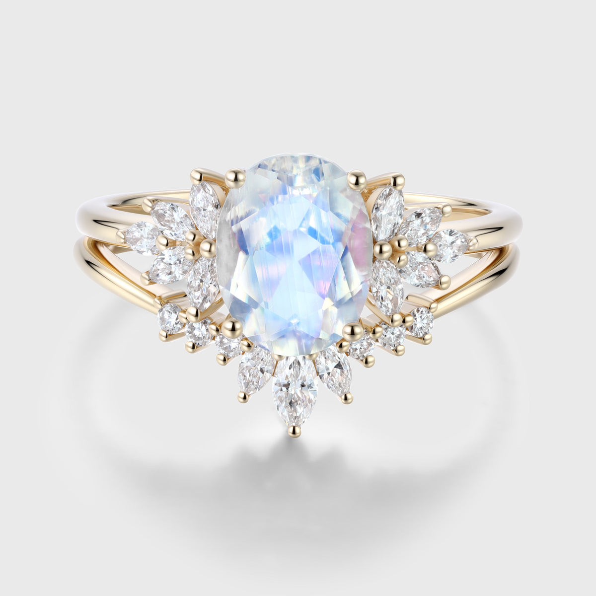 Oval cut Moonstone | Moissanite Cluster Engagement Bridal Set