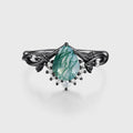 Nature Inspired Pear cut Moss Agate Leaf Gold Engagement Ring