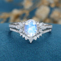 1.5 Carat Oval cut Moonstone Cluster Engagement ring Bridal Set