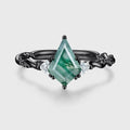 Kite Cut Natural Green Moss Agate Cluster Engagement Ring