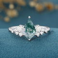 Kite Cut Natural Green Moss Agate Cluster Engagement Ring