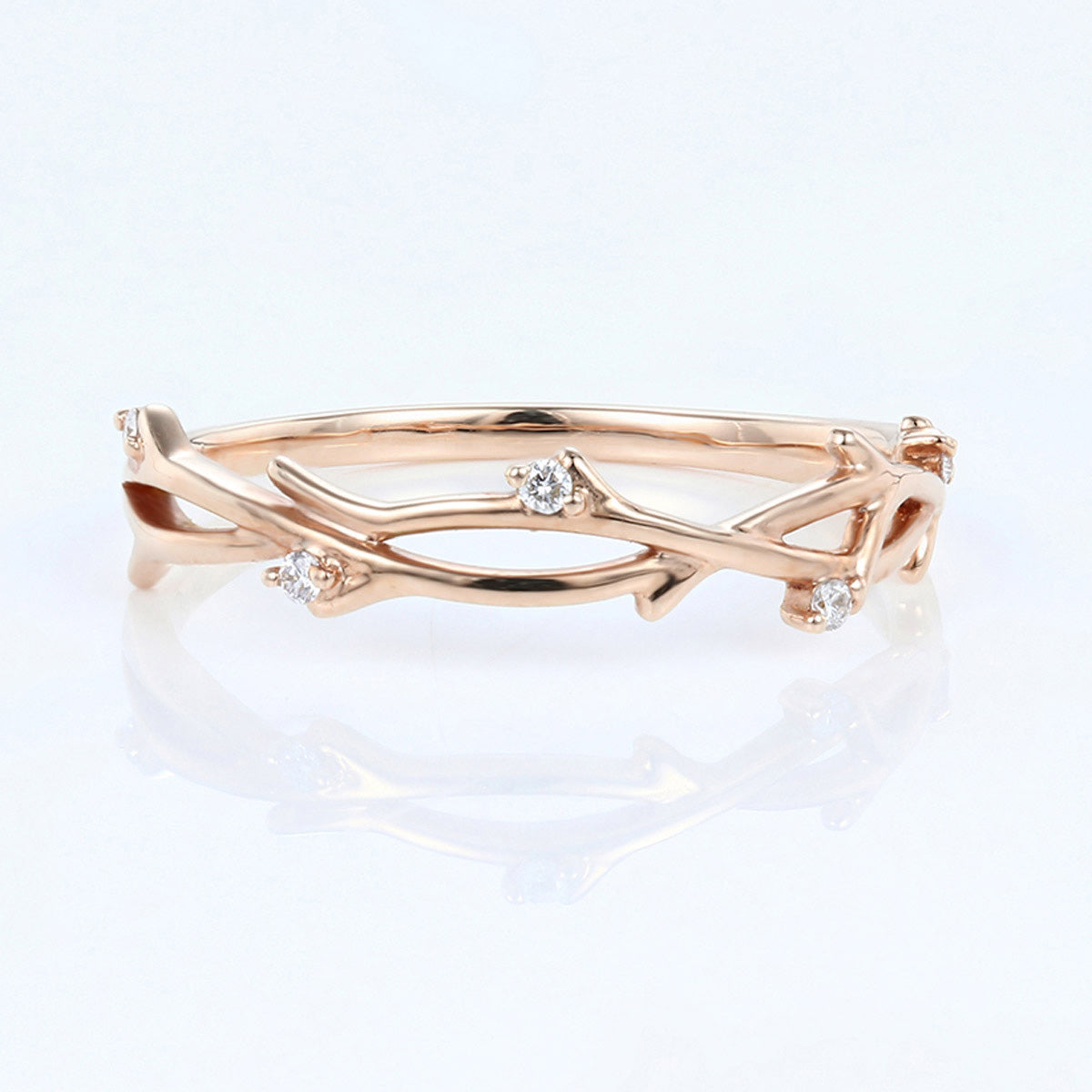 Nature Inspired moissanite | Diamonds Leaf branch stacking Gold wedding ring