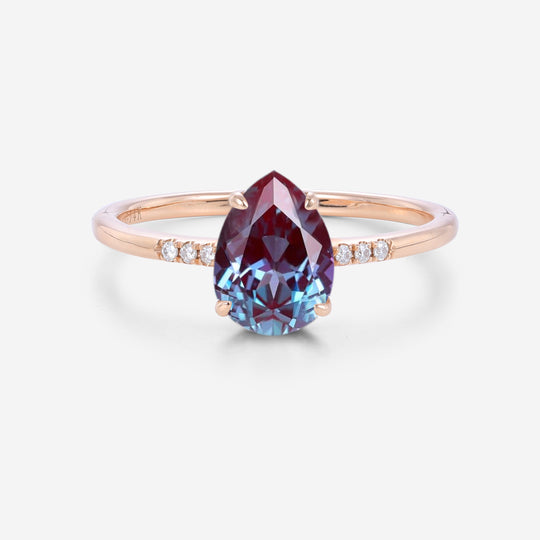 Pear cut Lab Alexandrite | Diamond Engagement ring