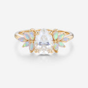 Pear cut Moissanite Cluster Opal Engagement ring