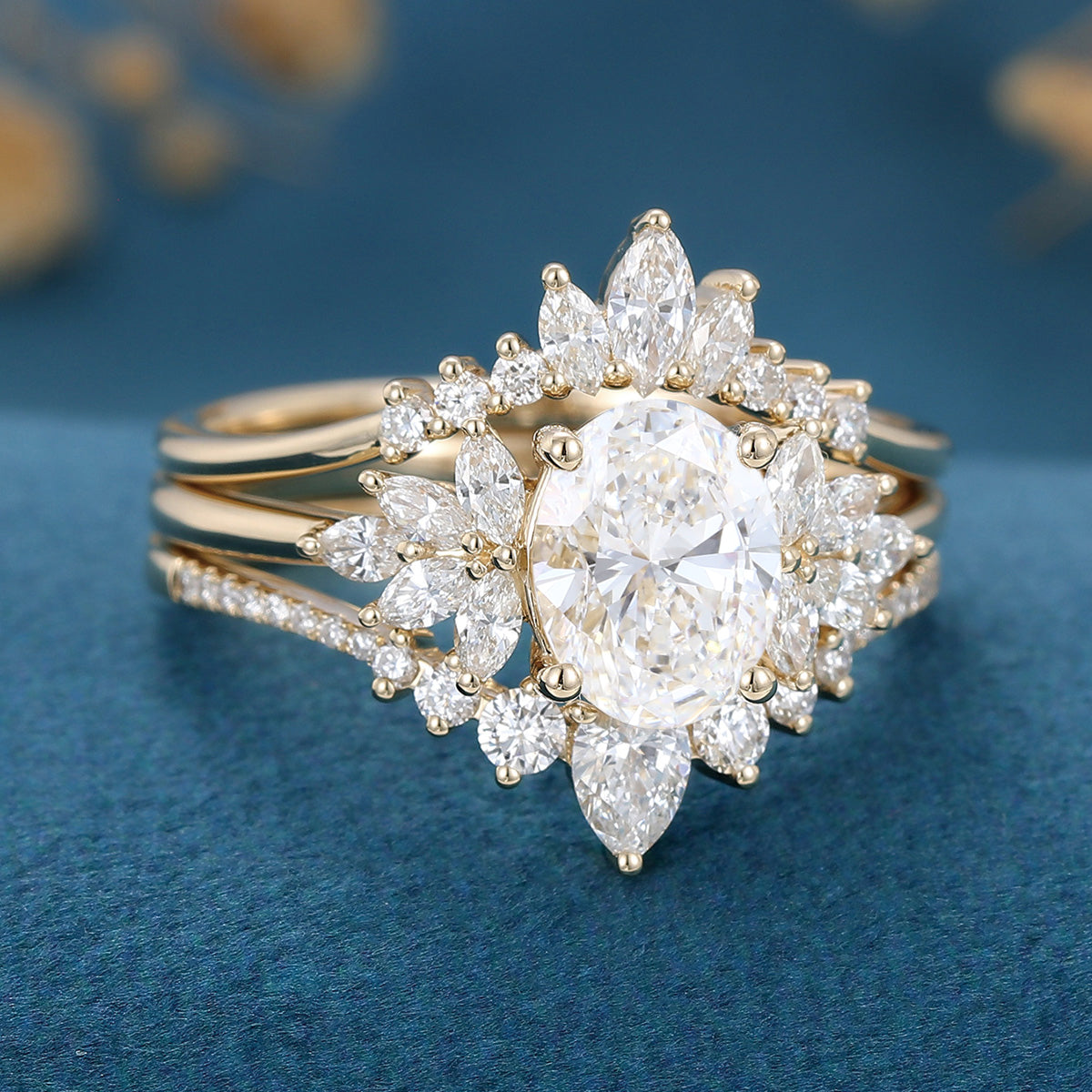 Oval cut 1.5Carat Lab grown Diamond Wedding bridal set