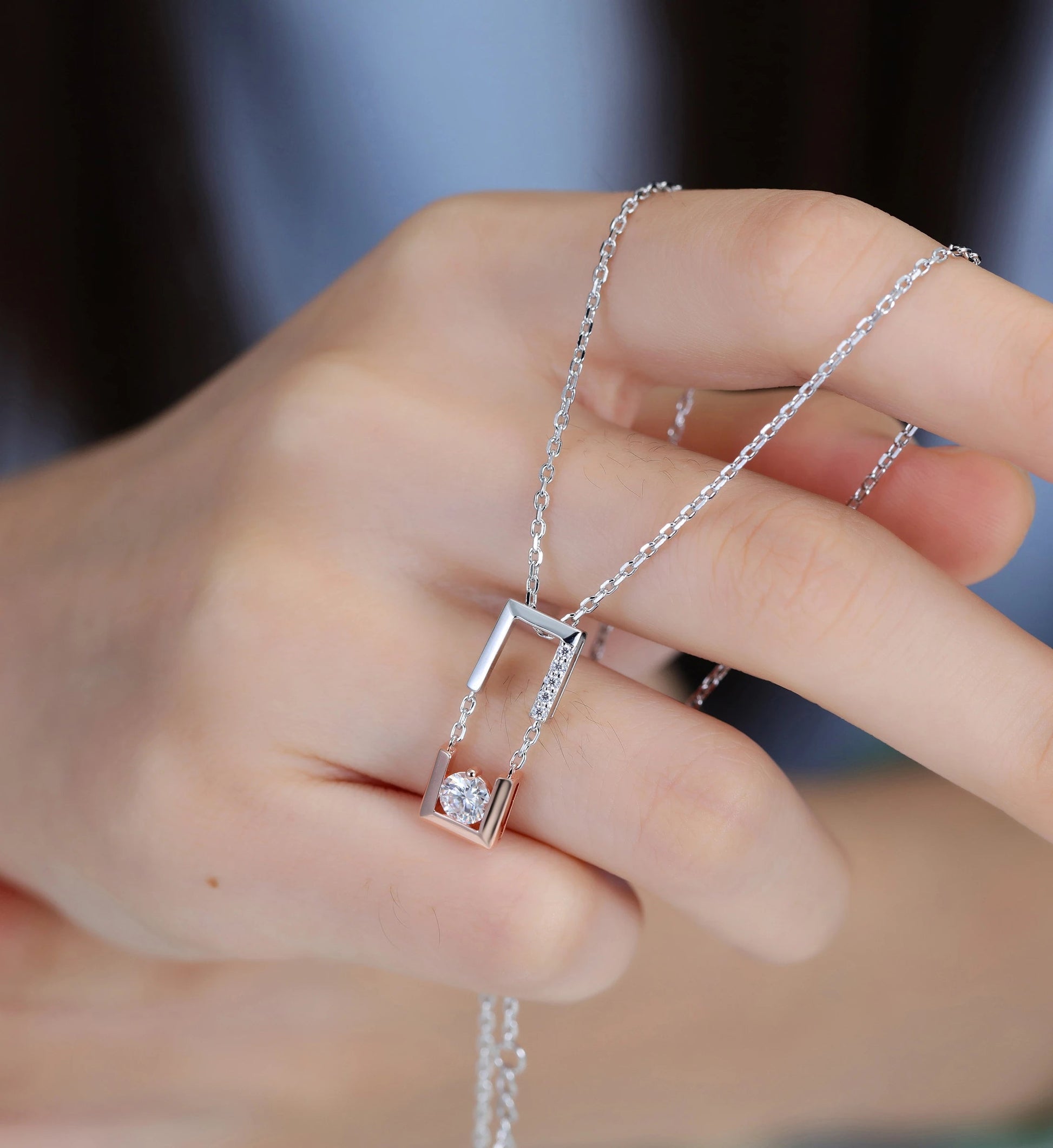 Round cut Moissanite Pendant Necklace with Diamonds Halo Accents