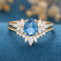 Pear cut London Blue Topaz Cluster Engagement ring Bridal Set