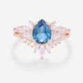 Pear cut London Blue Topaz Cluster Engagement ring Bridal Set