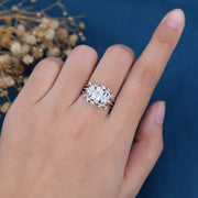 1.5Carat Oval Moissanite Cluster Engagement Bridal Set