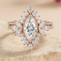 1.0CT~5.0CT Marquise cut Lab grown Diamond Halo Engagement Ring Set Luxury Pave Everyday Stackable Set