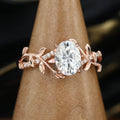 Nature Inspired Oval cut Moissanite Leaf Gold Engagement Ring