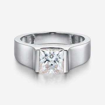 2.0Carat Princess Cut Moissanite Statement Ring • Mens Wedding Band