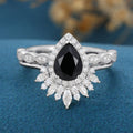 Pear Black Onyx Halo Diamond Half Eternity Engagement ring