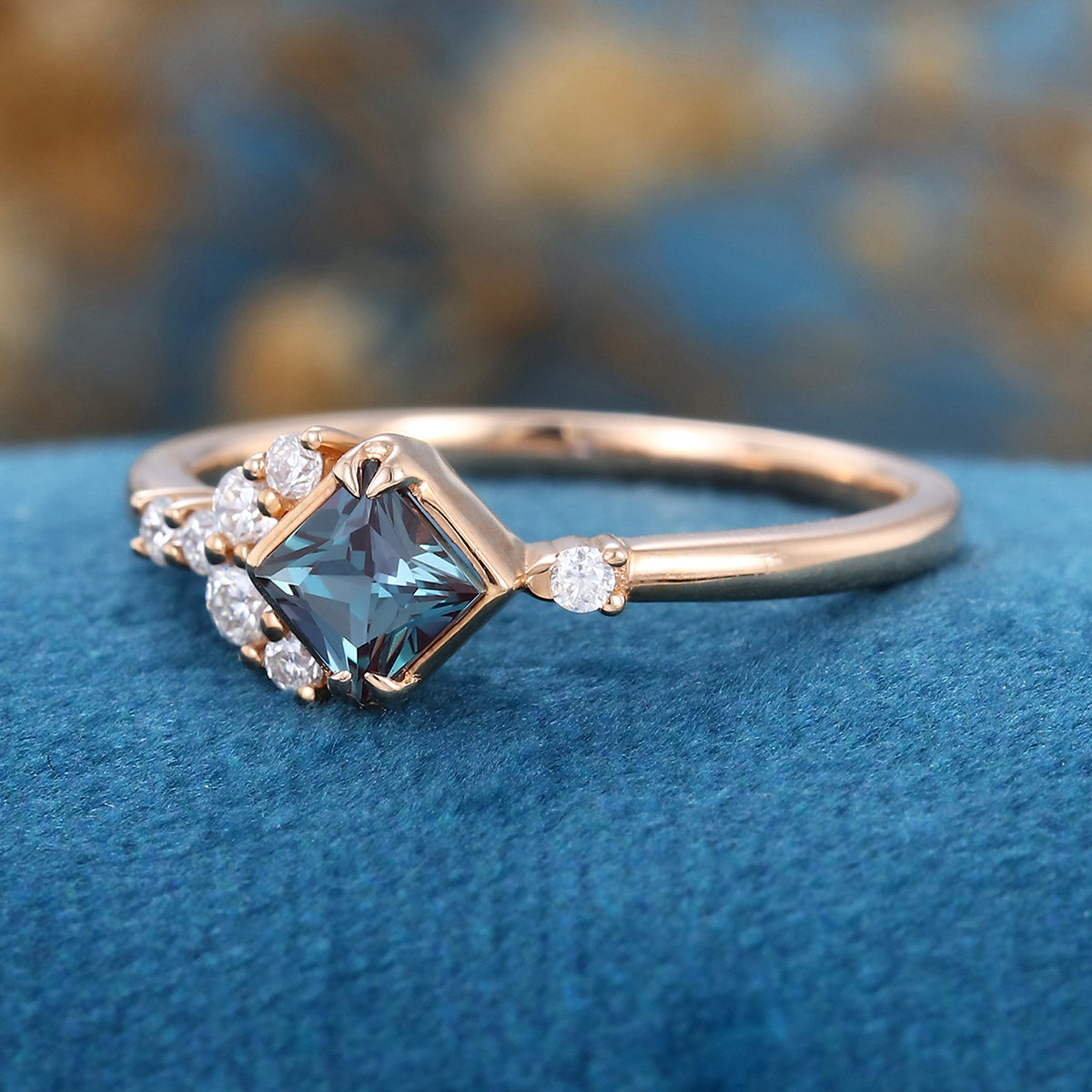 Princess cut Alexandrite | Diamond Engagement ring 