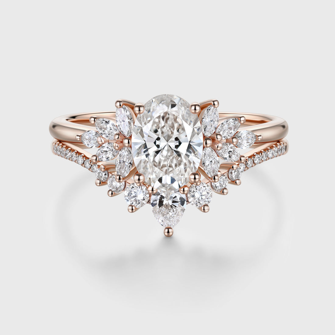 1.0CT~5.0CT Oval cut Lab grown Diamond Cluster Engagement Ring Set