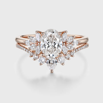1.0CT~5.0CT Oval cut Lab grown Diamond Cluster Engagement Ring Set