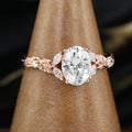 Nature Inspired Oval cut Moissanite Leaf Gold Engagement Ring