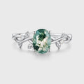 Nature Inspired Oval cut Moss Agate Leaf Gold Engagement Ring