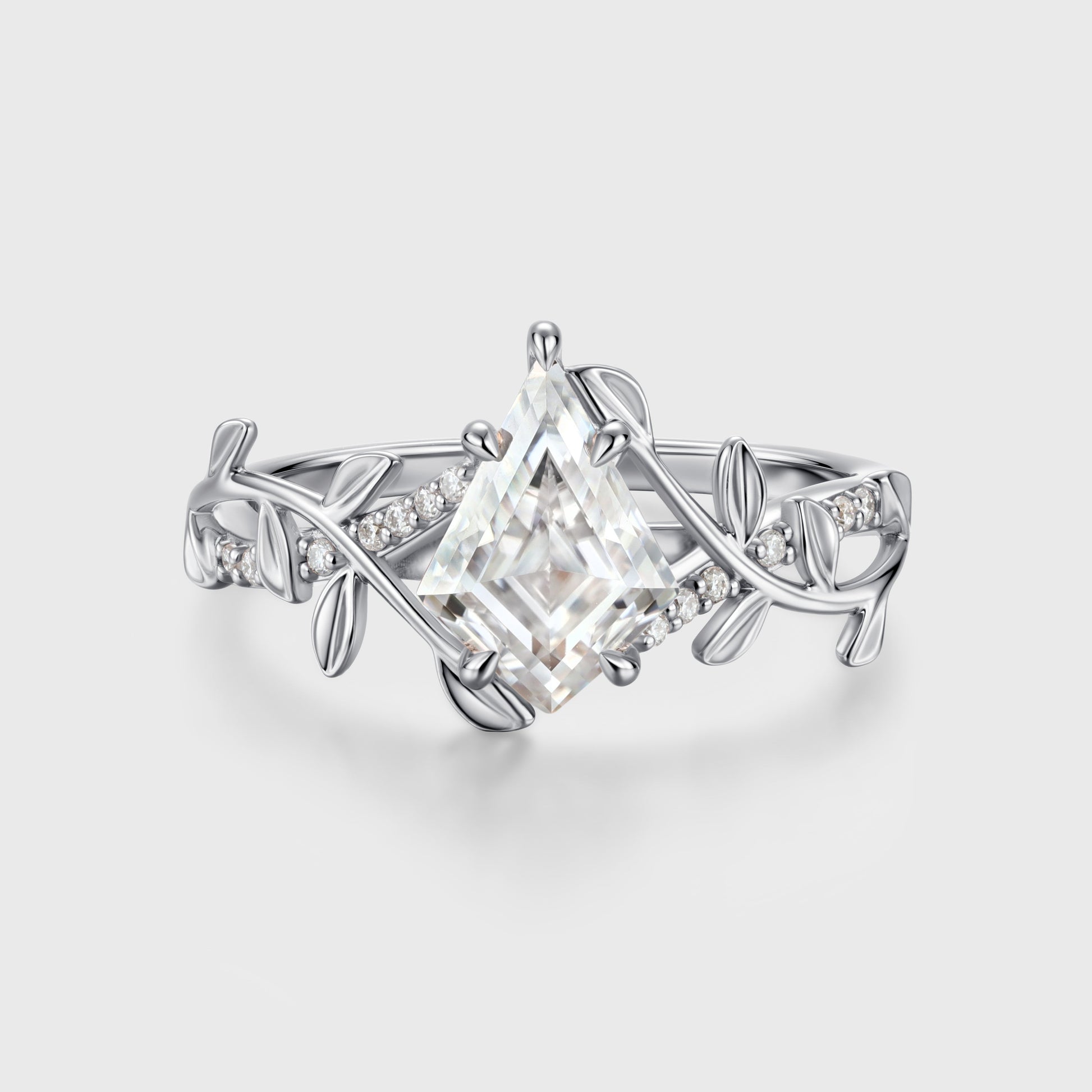 Nature Inspired Kite cut Moissanite Leaf Gold Engagement Ring