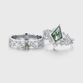 Kite Moss Agate Couples Ring Set- His and Hers Wedding Band Solid Gold Matching Promise Rings