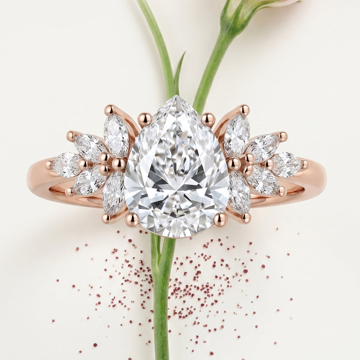 1.0CT~5.0CT Pear cut Lab Grown Diamond Cluster Engagement Ring