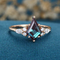 Kite cut Lab Alexandrite Solid Gold Engagement Ring